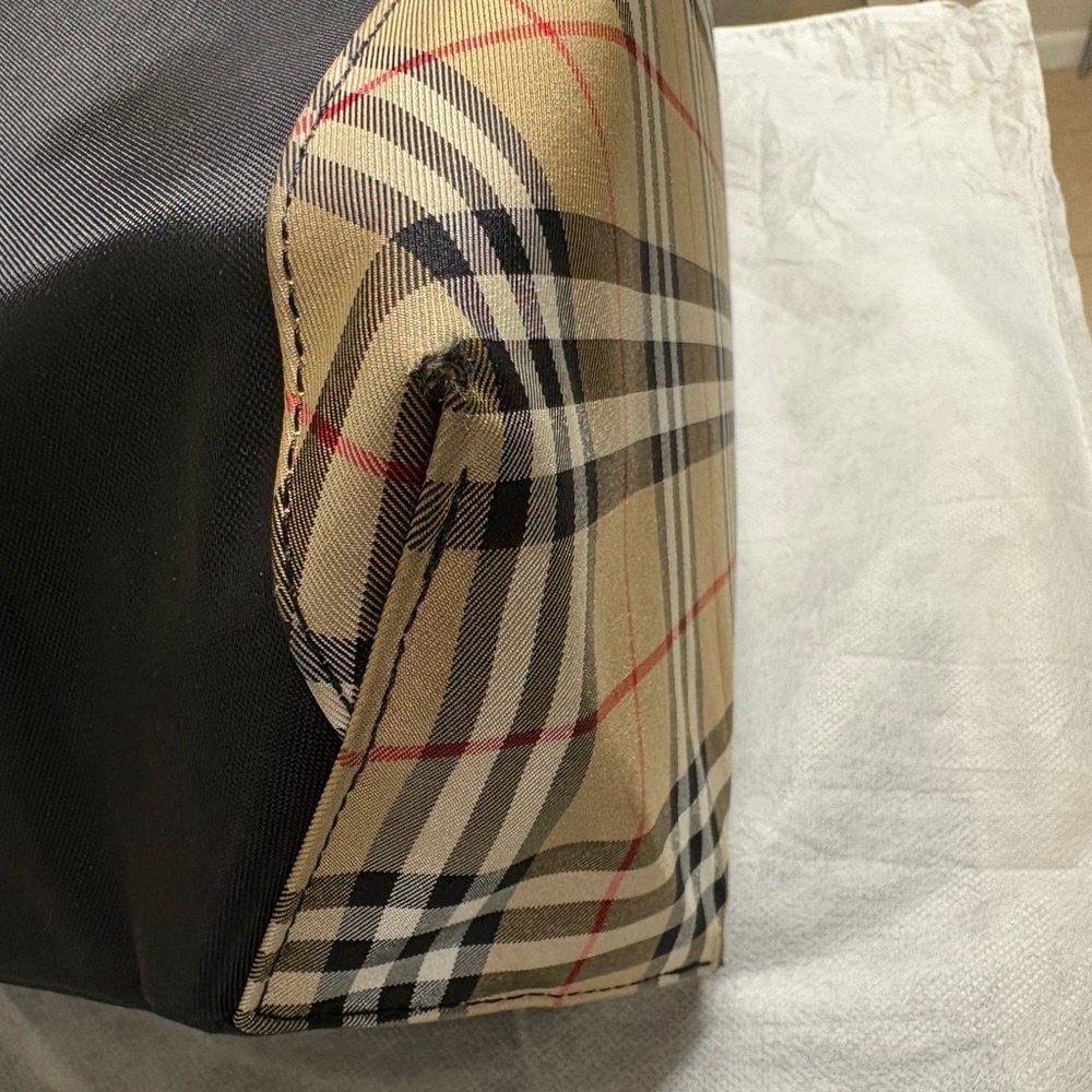 Burberry Black Tote with Check Trim and Brown Handles - Picture 12 of 16